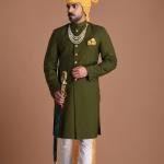 Battle Green Color Maharaja Style Achkan | Regal Ethnic Wear | Jaipurio